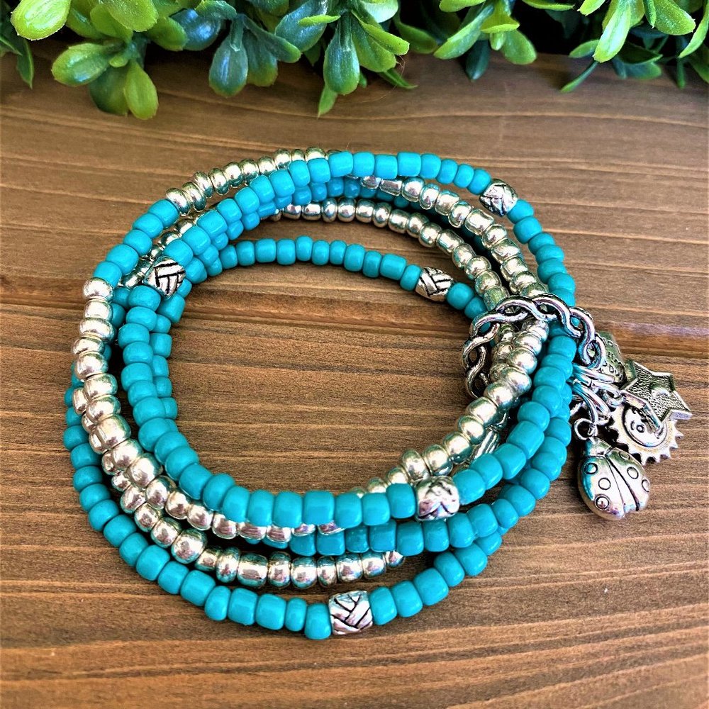 New Turquoise and Silver Stack of 5 Boho B… - Picture 4 of 6